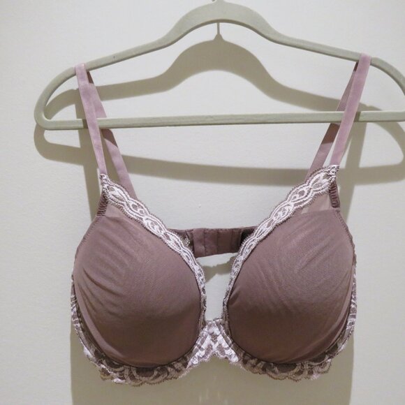 NATORI Feathers Plunge Lace T Shirt Bra in Grape Lilac Purple Mesh - Size 36DD - Picture 2 of 11